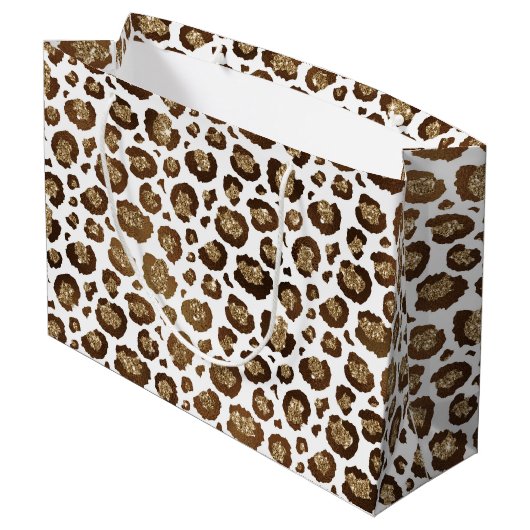 Gold Glitzer Leopard Print Große Geschenktüte (Rückseite Schrägansicht)