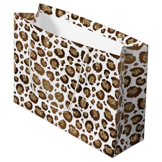 Gold Glitzer Leopard Print Große Geschenktüte (Vorderseite Schrägansicht)