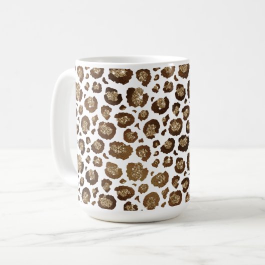 Gold Glitzer Leopard Print Kaffeetasse (Vorderseite Links)