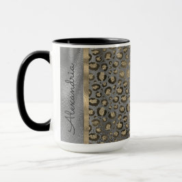 Gold Glitzer Leopard Print on Grau Personalisiert Tasse