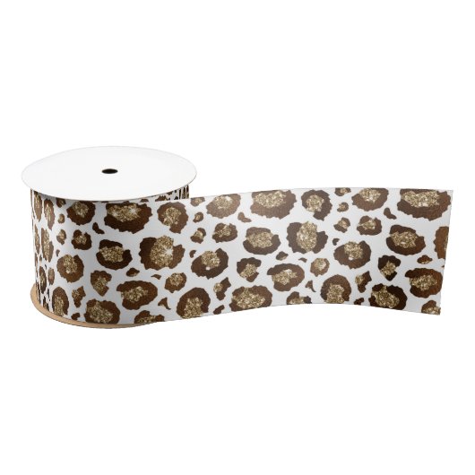 Gold Glitzer Leopard Print Satinband (Spule)