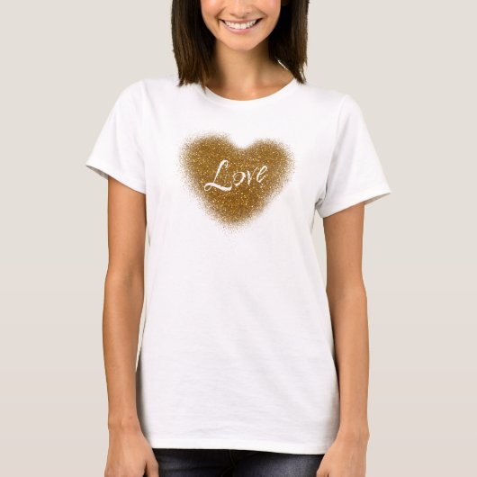 Gold Glitzer LIEBE Herz Glamour Tank Top Shirt (Vorderseite)