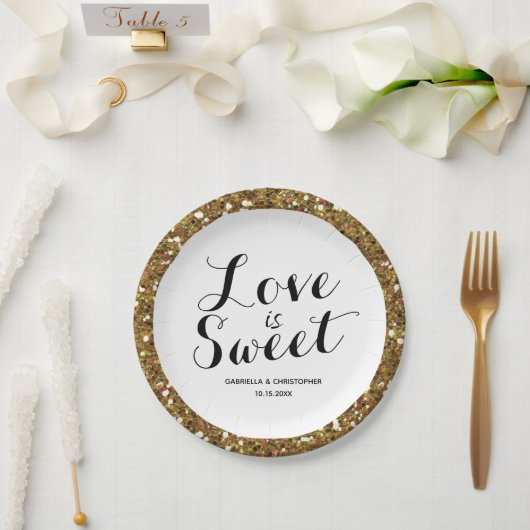 Gold Glitzer Liebe ist Sweet Paper Plate Pappteller (Hochzeit)