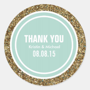 Gold Glitzer Light Minze Custom Danke Label Runder Aufkleber