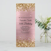 Gold Glitzer Light Pink Foil 50. Geburtstag Einladung (Stehend Vorderseite)