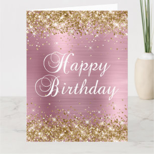 Gold Glitzer Light Pink Foil Big Happy Birthday Karte