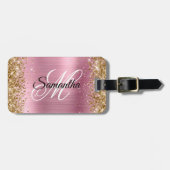 Gold Glitzer Light Pink Foil Extravagant Monogram Gepäckanhänger (Vorderseite horizontal)