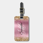 Gold Glitzer Light Pink Foil Extravagant Monogram Gepäckanhänger (Vorderseite vertikal)