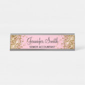 Gold Glitzer Light Pink Gradient Schreibtischnamensplakette (Vorderseite )