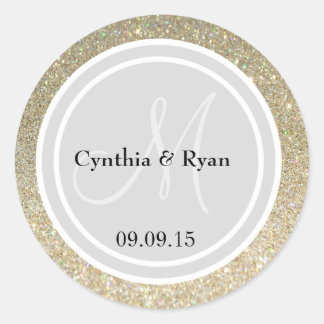 Gold Glitzer & Light Silver Wedding Monogram Siege Runder Aufkleber