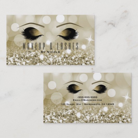 Gold Glitzer Lights Makeup Eyelashes Beauty Wellne Visitenkarte (Vorne/Hinten)