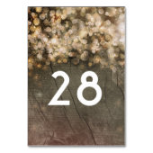 Gold Glitzer Lights Rustic Wood Barn Wedding Tischnummer (Rückseite)