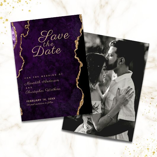 Gold Glitzer Lila Agate Foto Save the Date