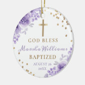 Gold Glitzer Lila Floral Girl Taufe Foto Keramik Ornament (Links)