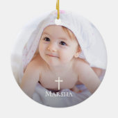 Gold Glitzer Lila Floral Girl Taufe Foto Keramik Ornament (Hinten)