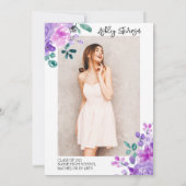 Gold Glitzer lila Foto Abschluss Einladung (Rückseite)