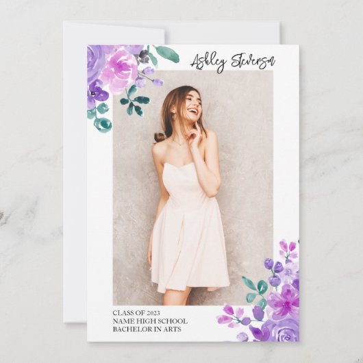 Gold Glitzer lila Foto Abschluss Einladung (Rückseite)