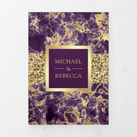 Gold Glitzer Lila Marble Foto Hochzeit Dreifach Gefaltete Einladung (Cover)