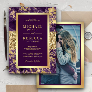 Gold Glitzer Lila Marble Foto Hochzeit Einladung