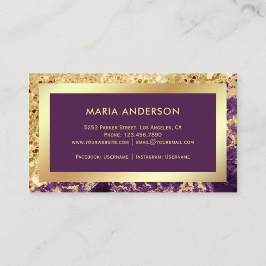Gold Glitzer Lila Marble Makeup Künstler Visitenkarte (Rückseite)