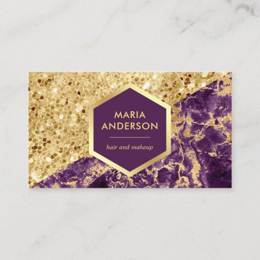 Gold Glitzer Lila Marble Makeup Künstler Visitenkarte (Vorderseite)