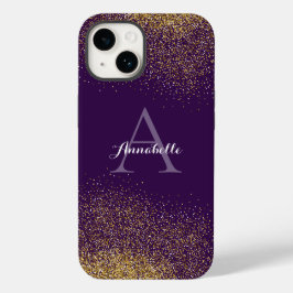 Gold Glitzer Lila Monogram iPhone Gehäuse Case-Mate iPhone 14 Hülle