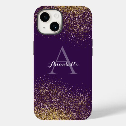 Gold Glitzer Lila Monogram iPhone Gehäuse Case-Mate iPhone Hülle (Rückseite)