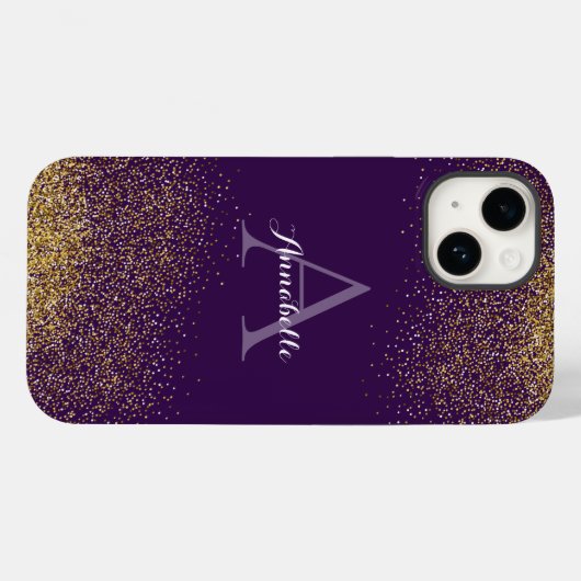 Gold Glitzer Lila Monogram iPhone Gehäuse Case-Mate iPhone Hülle (Rückseite (Horizontal))