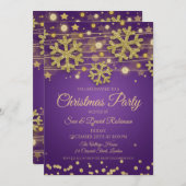 Gold Glitzer Lila Weihnachtsfeier Einladung (Vorne/Hinten)