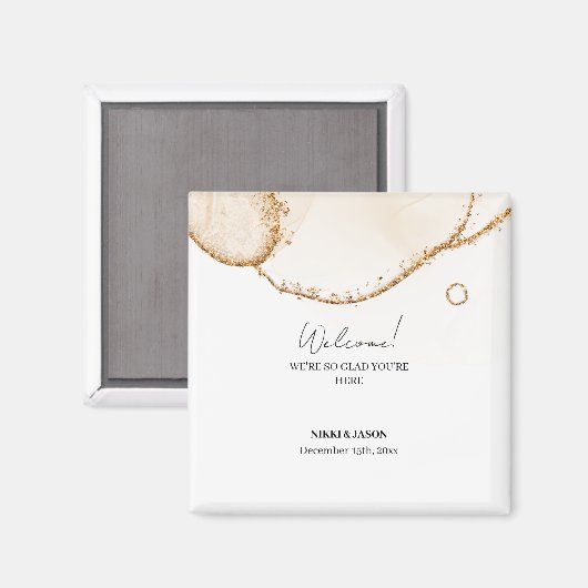 Gold Glitzer Line Moderne Minimale Hochzeit Willko Magnet (Vorderseite/Rückseite)