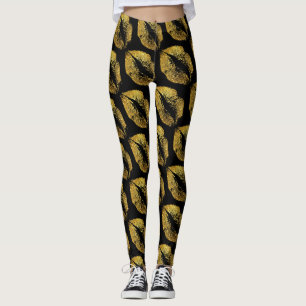 Gold Glitzer Lippen Modernes Schwarzes Leggings