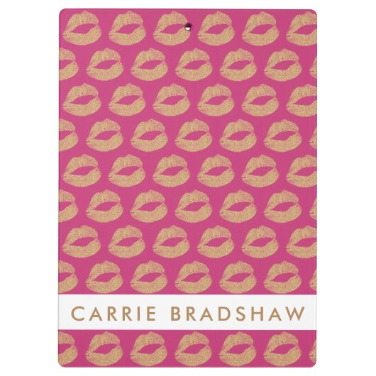 Gold Glitzer Lippen Rosa personalisieren Name Klemmbrett (Rückseite)