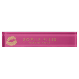 Gold Glitzer Lippen Rosa personalisieren Name Namensplakette