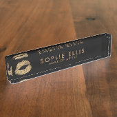 Gold Glitzer Lippen Schwarzen Personalisierungsnam Namensplakette (Seite)