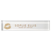 Gold-Glitzer-Lippen - Weißer Personalisierungsname Namensplakette (Vorderseite)