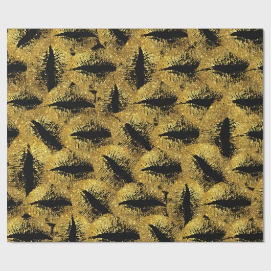 Gold Glitzer Lips #2 Geschenkpapier (Flach)