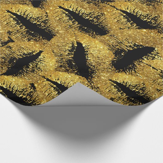 Gold Glitzer Lips #2 Geschenkpapier (Ecke)