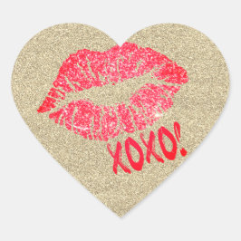 Gold Glitzer Lips Kiss XOXO Heart Sticker