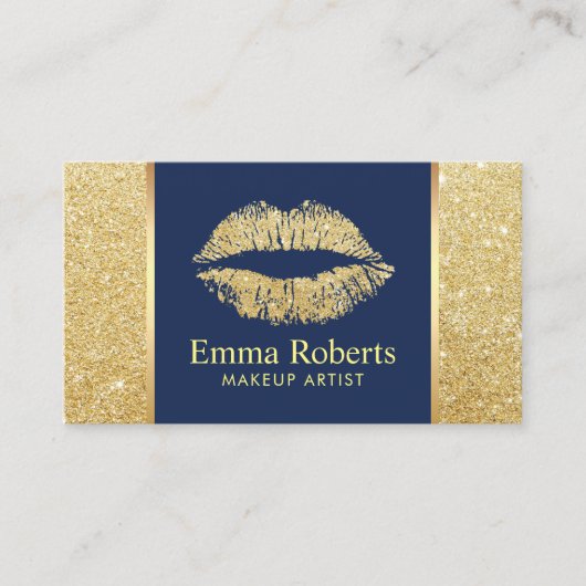 Gold Glitzer Lips Navy Blue Makeup Artist Salon Visitenkarte (Vorderseite)
