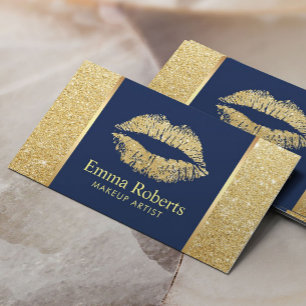 Gold Glitzer Lips Navy Blue Makeup Artist Salon Visitenkarte