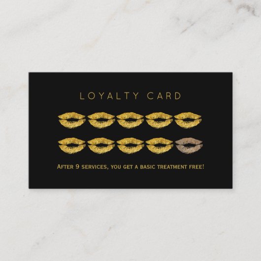 Gold Glitzer Lips Schwarze Glam Make Artist Loyali Treuekarte (Vorderseite)