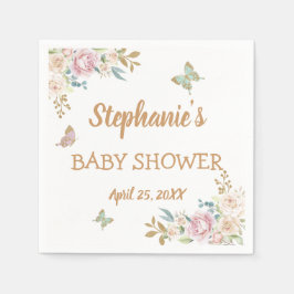 Gold Glitzer Little Butterfly Rose Baby Dusche Serviette