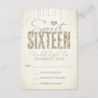 Gold Glitzer Look 16 . Geburtstag RSVP Karte