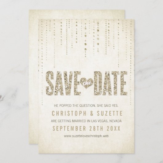 Gold Glitzer Look Ankündigung Datum freihalten (Vorne/Hinten)