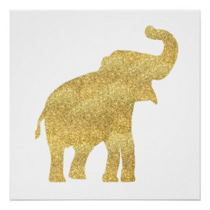Gold Glitzer Look Baby Elefant Poster