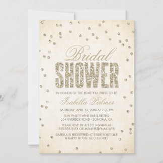 Gold Glitzer Look Confetti Dots Brautparty Einladung