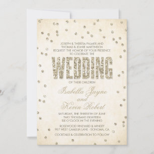 Gold Glitzer Look Confetti Dots Einladung Hochzeit
