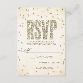 Gold Glitzer Look Confetti Dots HochzeitRSVP Card RSVP Karte