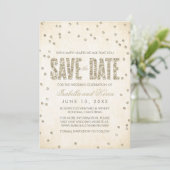 Gold Glitzer Look Confetti Dots Save the Date (Stehend Vorderseite)