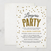 Gold Glitzer Look Confetti Lingerie Party Einladung (Vorne/Hinten)
